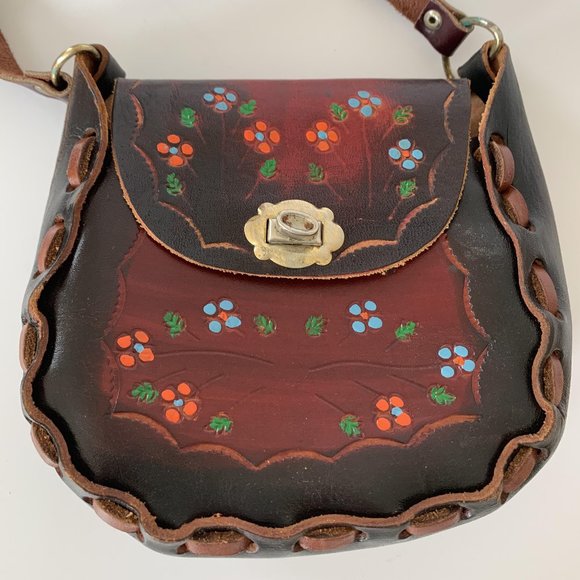 Vintage Handbags - Vintage handpainted leather purse Mexico 7x6